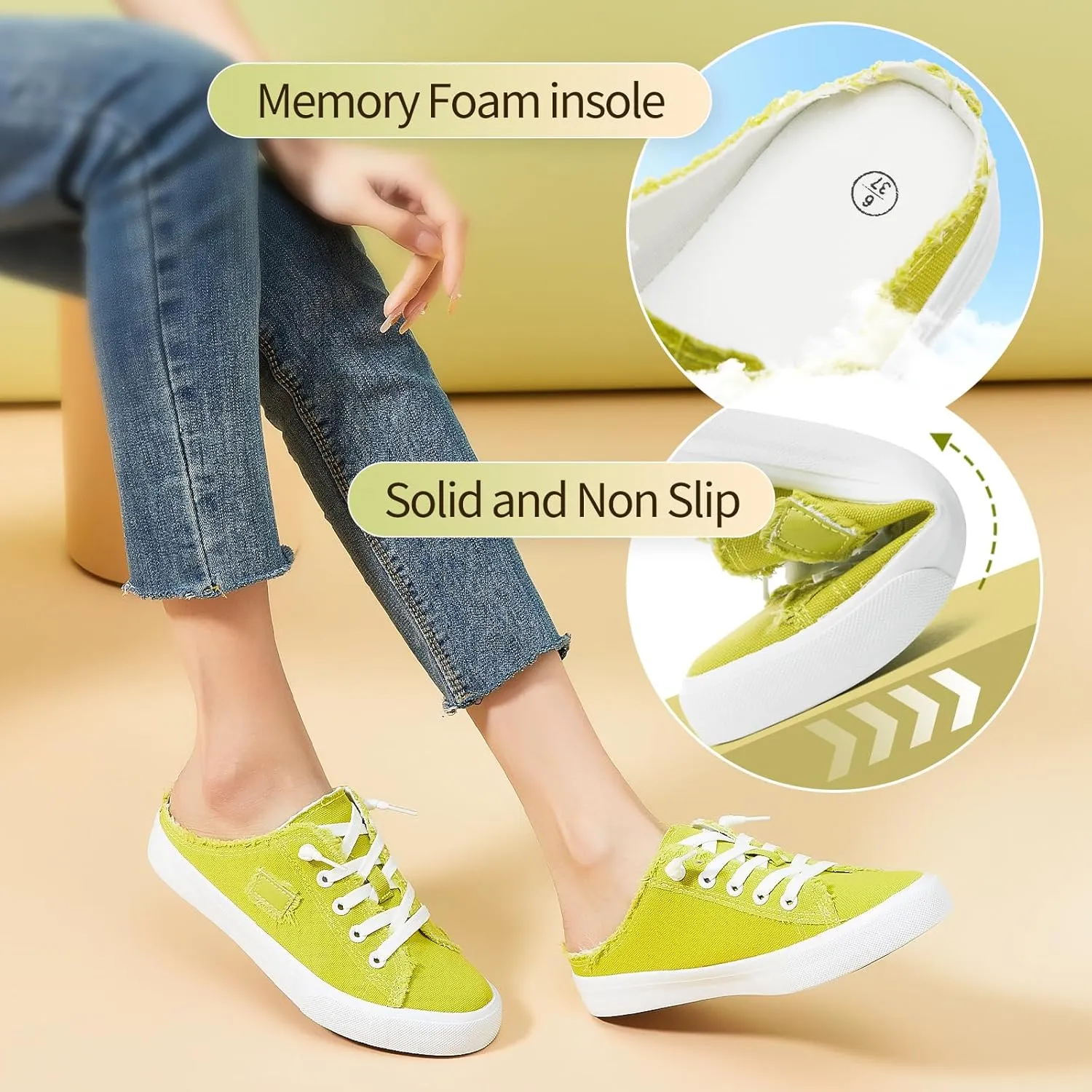 BENPAO Women's Slip on Sneakers Canvas Slip ons Shoes Fashion Comfortable Mules Womens Non Slip Loafers Casual Backless Shoes