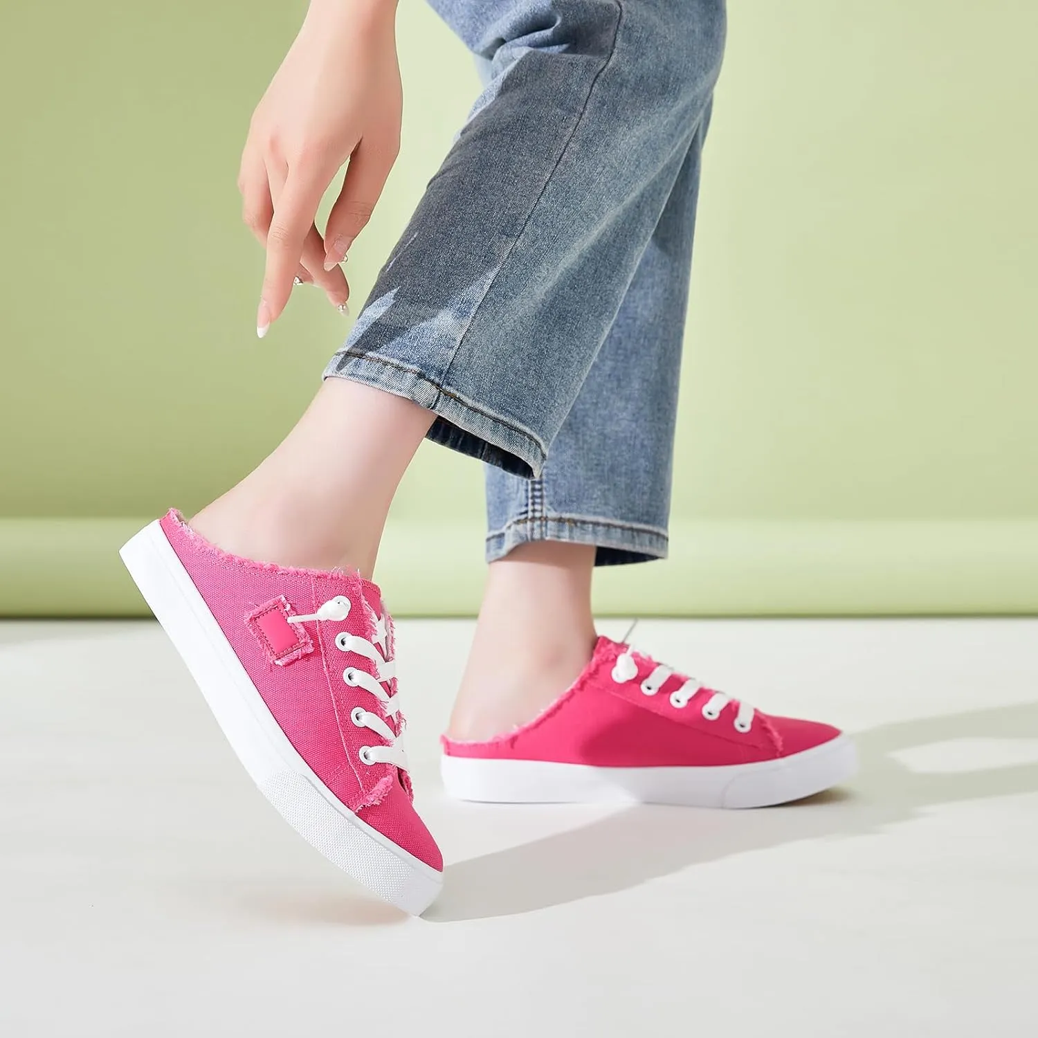 BENPAO Women's Slip on Sneakers Canvas Slip ons Shoes Fashion Comfortable Mules Womens Non Slip Loafers Casual Backless Shoes