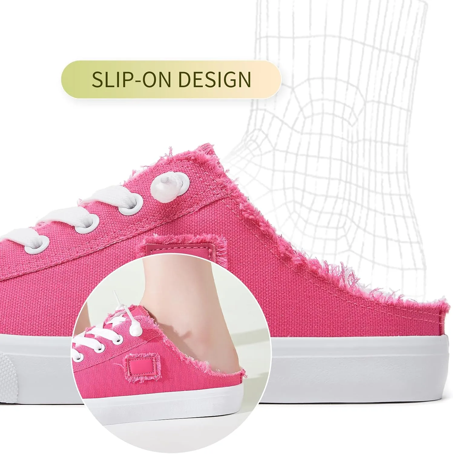 BENPAO Women's Slip on Sneakers Canvas Slip ons Shoes Fashion Comfortable Mules Womens Non Slip Loafers Casual Backless Shoes
