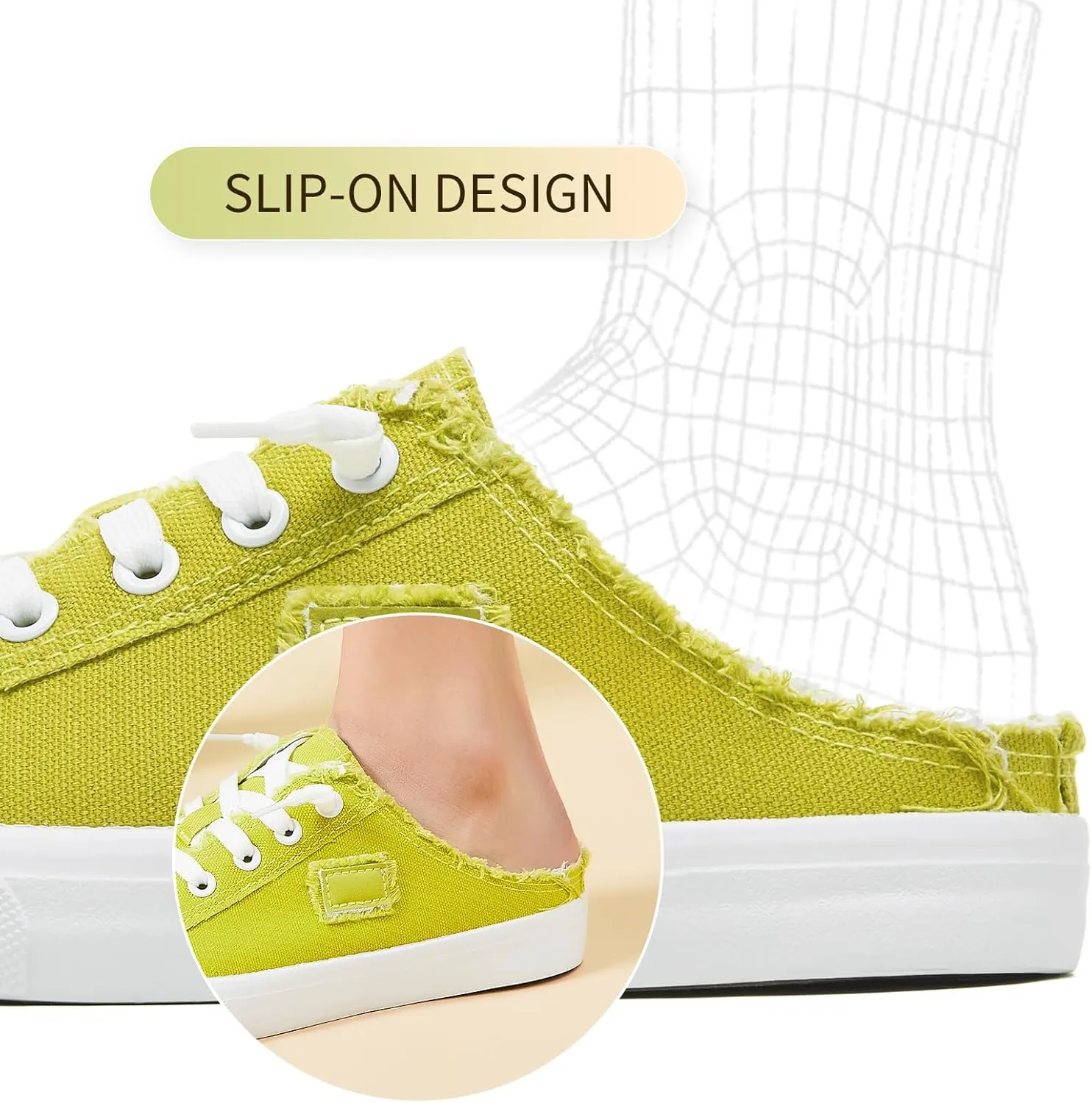 BENPAO Women's Slip on Sneakers Canvas Slip ons Shoes Fashion Comfortable Mules Womens Non Slip Loafers Casual Backless Shoes
