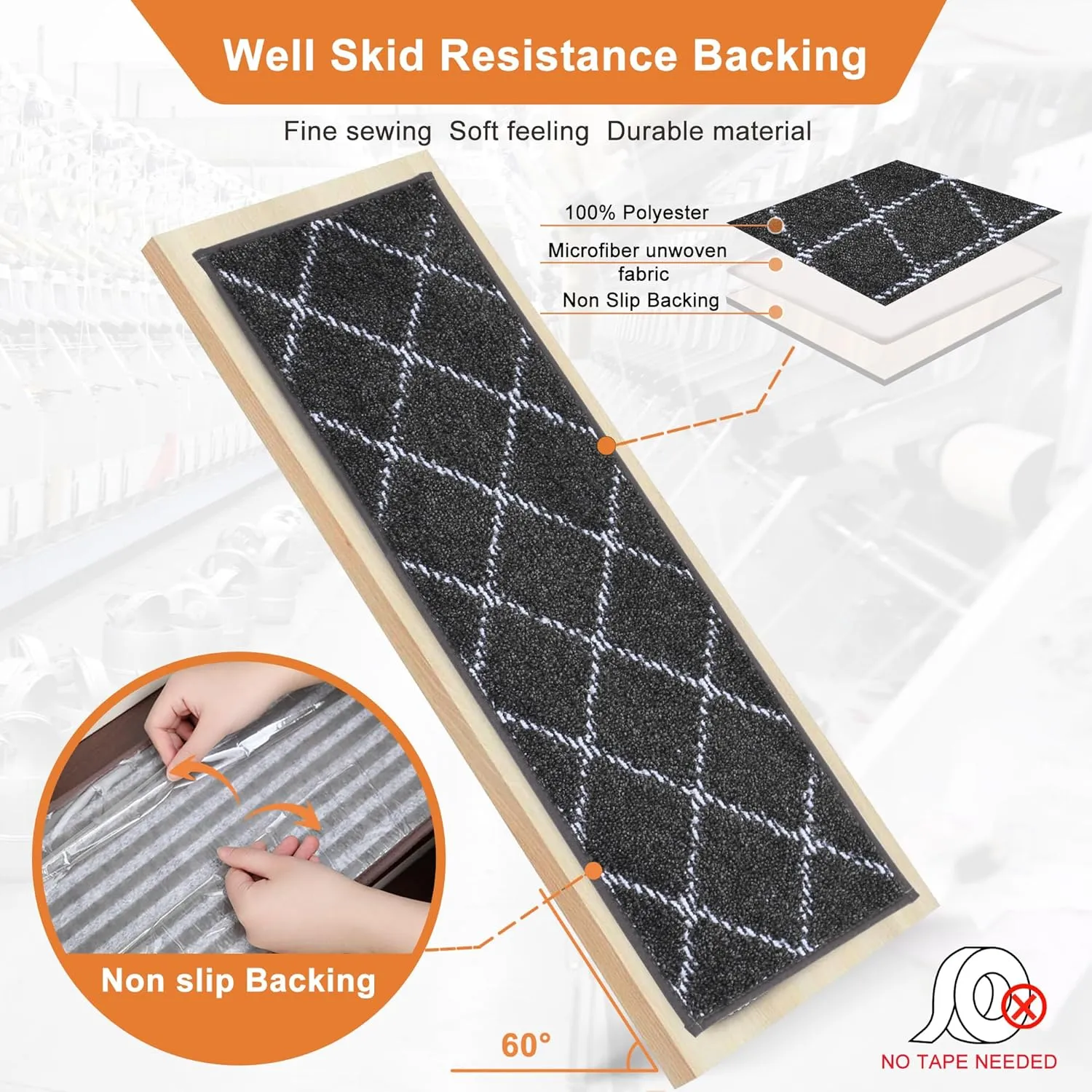 BEQHAUSE Stair Treads for Wooden Steps Polyester Soft Stair Runner Self-Adhesive Stair Rugs Non Slip for Dogs and Kids with TPE Backing 28inX9in Washable Stairs Carpet 4pcs,Dark Grey