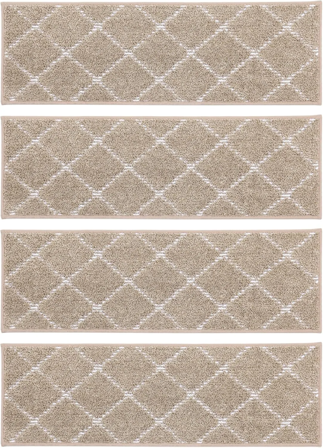 BEQHAUSE Stair Treads Non Slip Stair Runners for Wooden Steps Machine Washable Polyester Soft Stair Rugs 28inX9in Beige Stair Mats Safety Edging Stair Rugs for Dogs,Elders and Kids 4pcs
