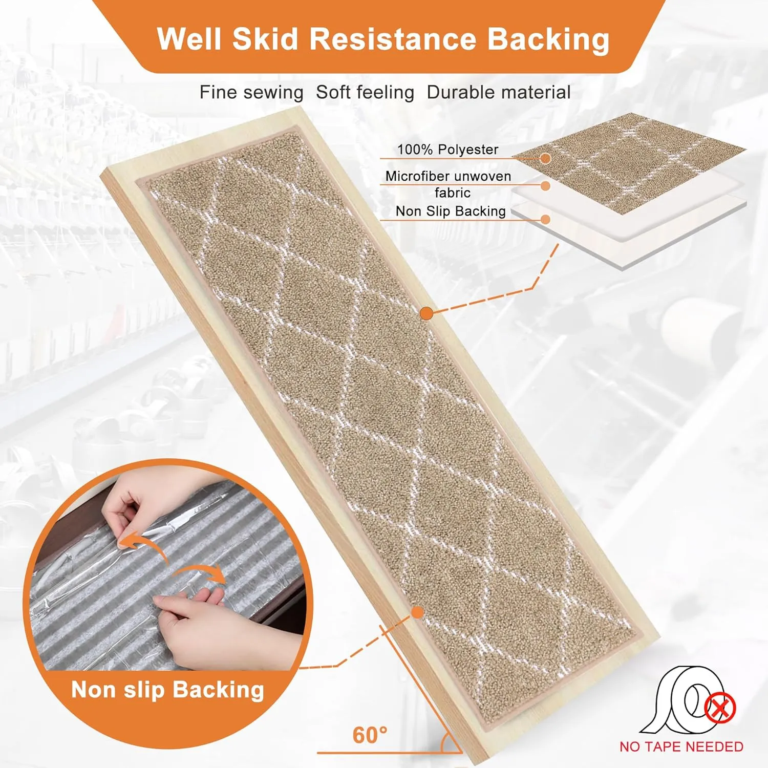 BEQHAUSE Stair Treads Non Slip Stair Runners for Wooden Steps Machine Washable Polyester Soft Stair Rugs 28inX9in Beige Stair Mats Safety Edging Stair Rugs for Dogs,Elders and Kids 4pcs