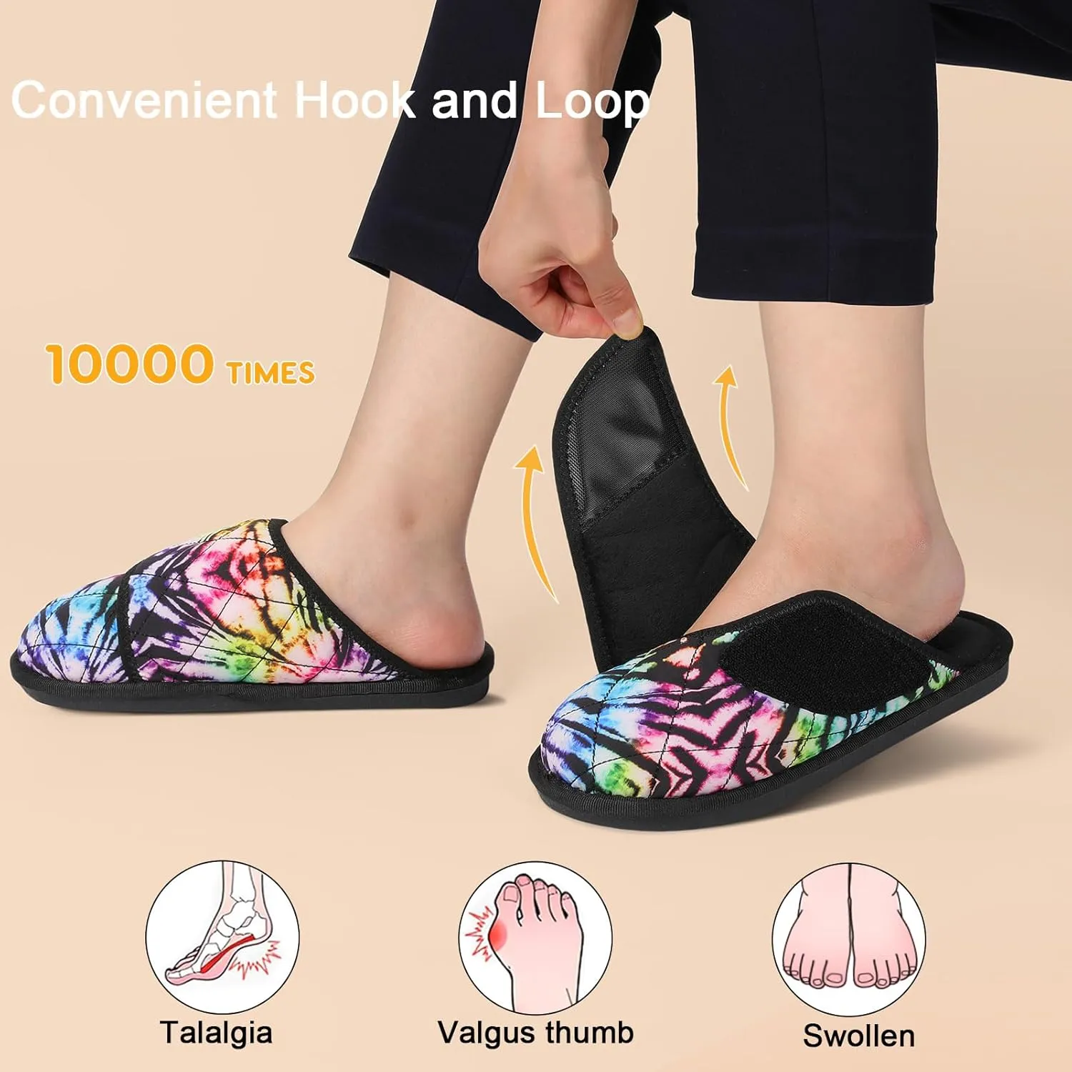 Besroad Womens Slippers Wide Diabetic Shoes Adjustable House Slippers Memory Foam Bedroom Shoes Arthritis Edema Indoor Outdoor