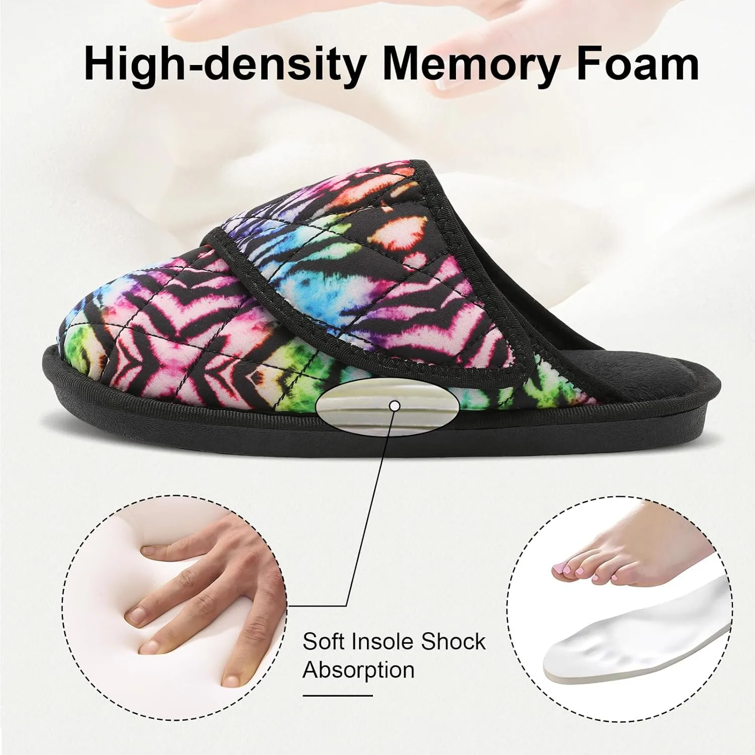 Besroad Womens Slippers Wide Diabetic Shoes Adjustable House Slippers Memory Foam Bedroom Shoes Arthritis Edema Indoor Outdoor