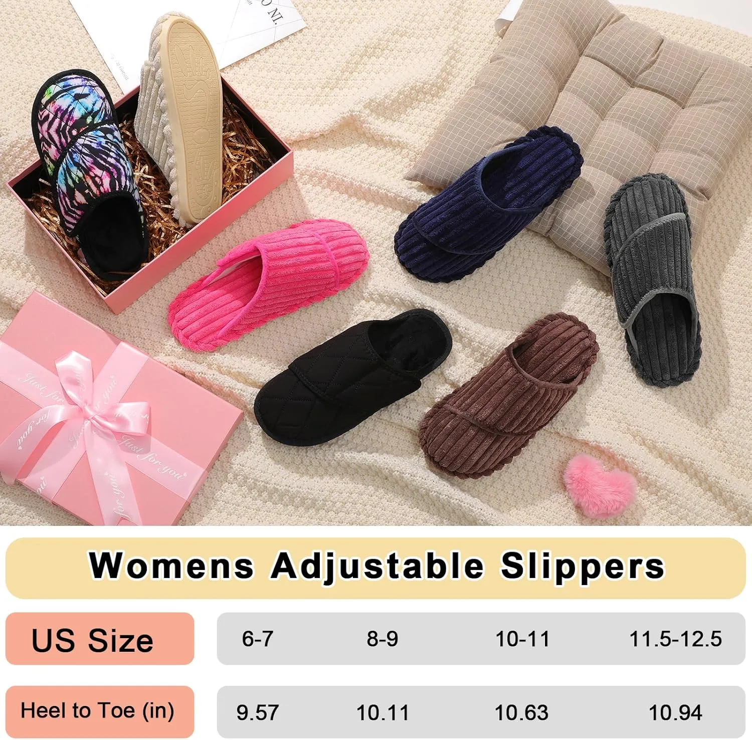 Besroad Womens Slippers Wide Diabetic Shoes Adjustable House Slippers Memory Foam Bedroom Shoes Arthritis Edema Indoor Outdoor