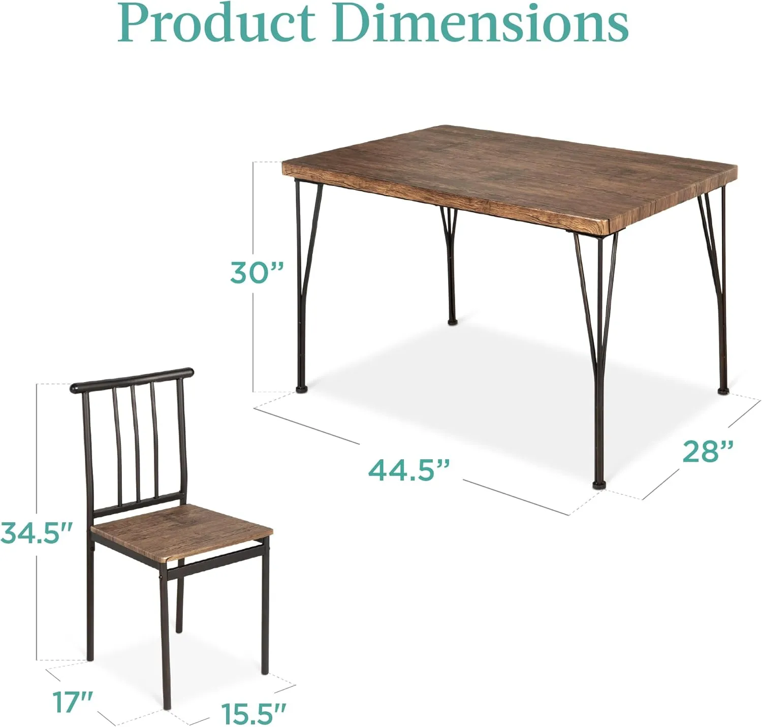 Best Choice Products 5-Piece Metal and Wood Indoor Modern Rectangular Dining Table Furniture Set for Kitchen, Dining Room, Dinette, Breakfast Nook w/ 4 Chairs - Drift Brown