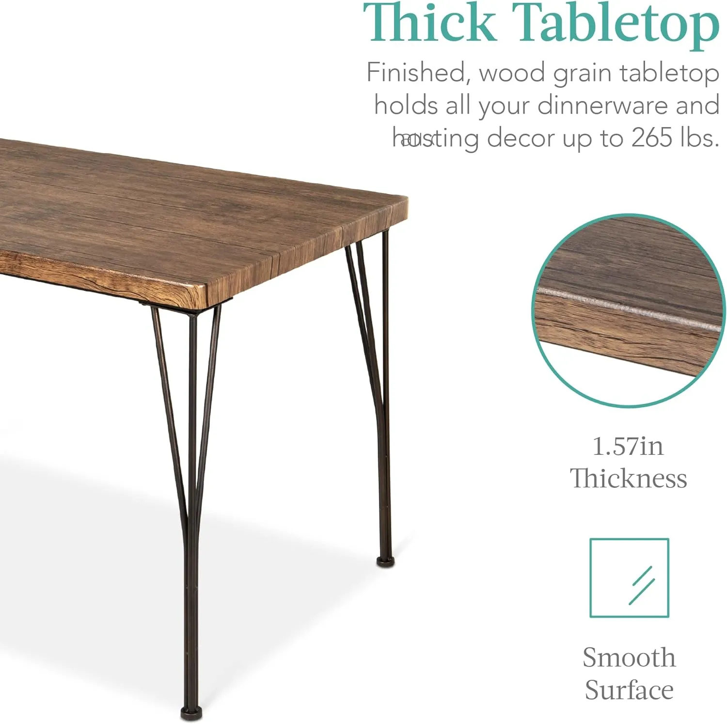 Best Choice Products 5-Piece Metal and Wood Indoor Modern Rectangular Dining Table Furniture Set for Kitchen, Dining Room, Dinette, Breakfast Nook w/ 4 Chairs - Drift Brown