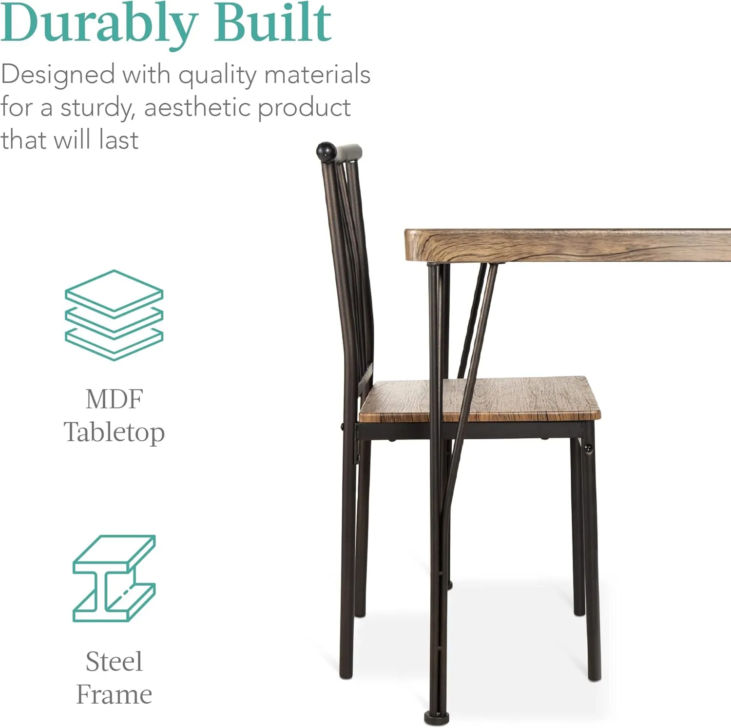 Best Choice Products 5-Piece Metal and Wood Indoor Modern Rectangular Dining Table Furniture Set for Kitchen, Dining Room, Dinette, Breakfast Nook w/ 4 Chairs - Drift Brown