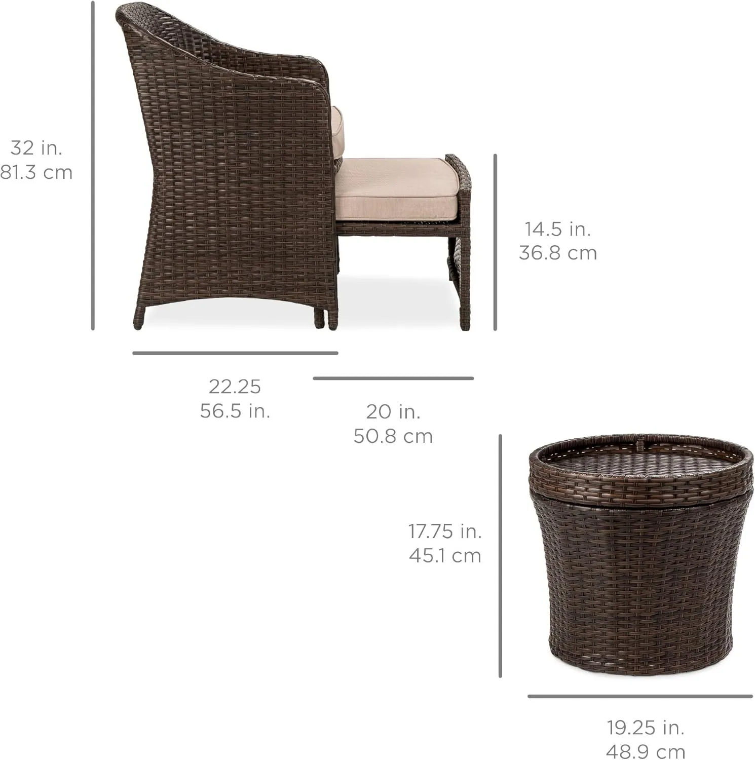 Best Choice Products 5-Piece Outdoor Patio Furniture Set, No Assembly Required Wicker Conversation Bistro & Storage Table for Backyard, Porch, Balcony w/Space-Saving Design - Brown/Beige