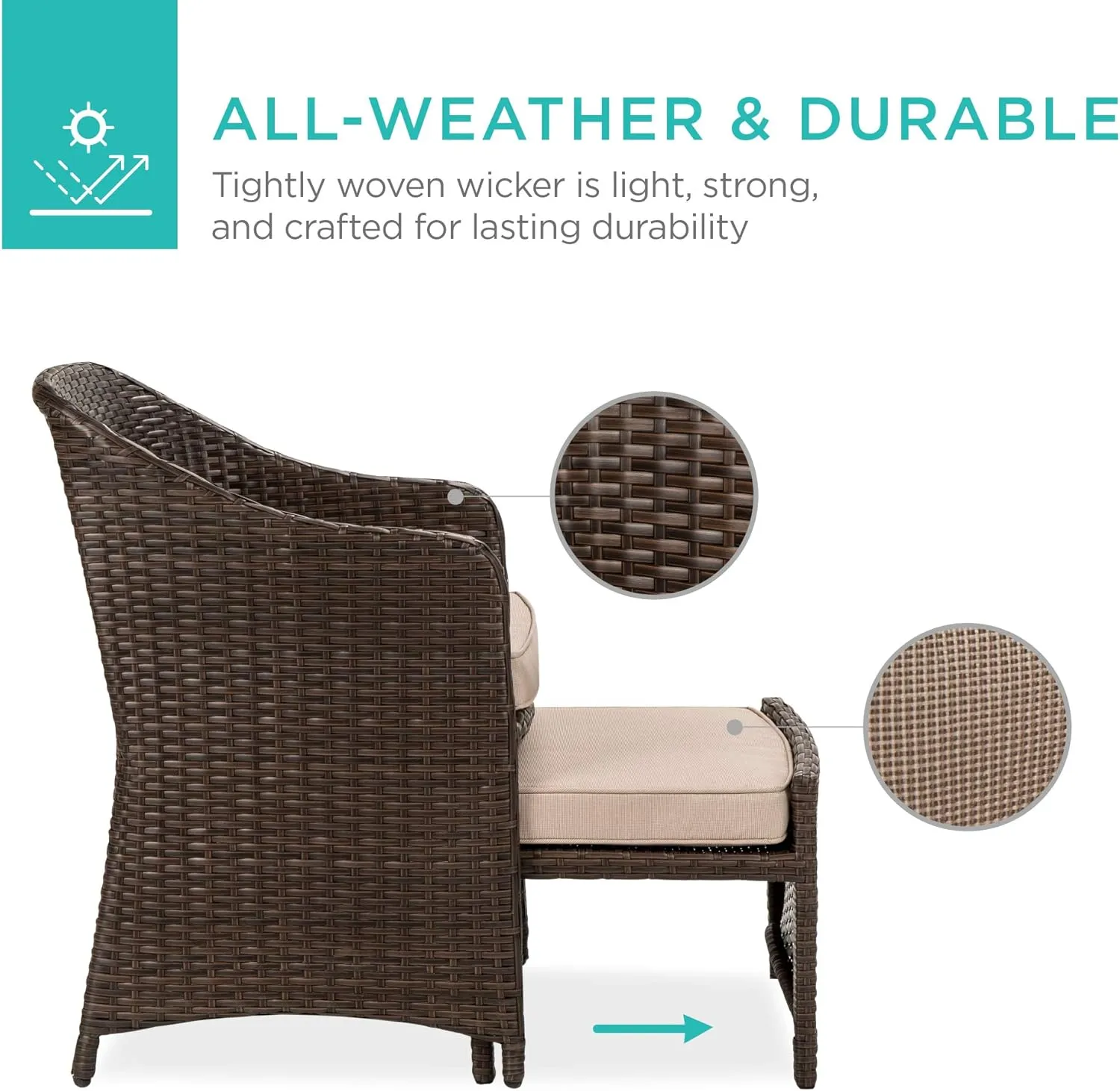 Best Choice Products 5-Piece Outdoor Patio Furniture Set, No Assembly Required Wicker Conversation Bistro & Storage Table for Backyard, Porch, Balcony w/Space-Saving Design - Brown/Beige