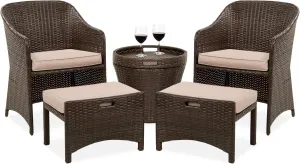 Best Choice Products 5-Piece Outdoor Patio Furniture Set, No Assembly Required Wicker Conversation Bistro & Storage Table for Backyard, Porch, Balcony w/Space-Saving Design - Brown/Beige