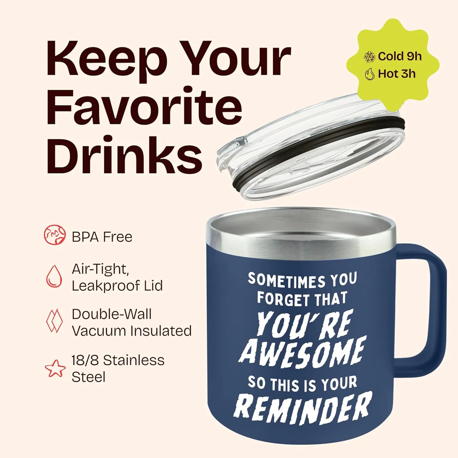 Birthday Gifts for Men - Sometimes You Forget Your Awesome Gifts for Men Over 50 14oz Navy Funny Coffee Mugs Inspirational Unique Thank You Gift Ideas Present for Him
