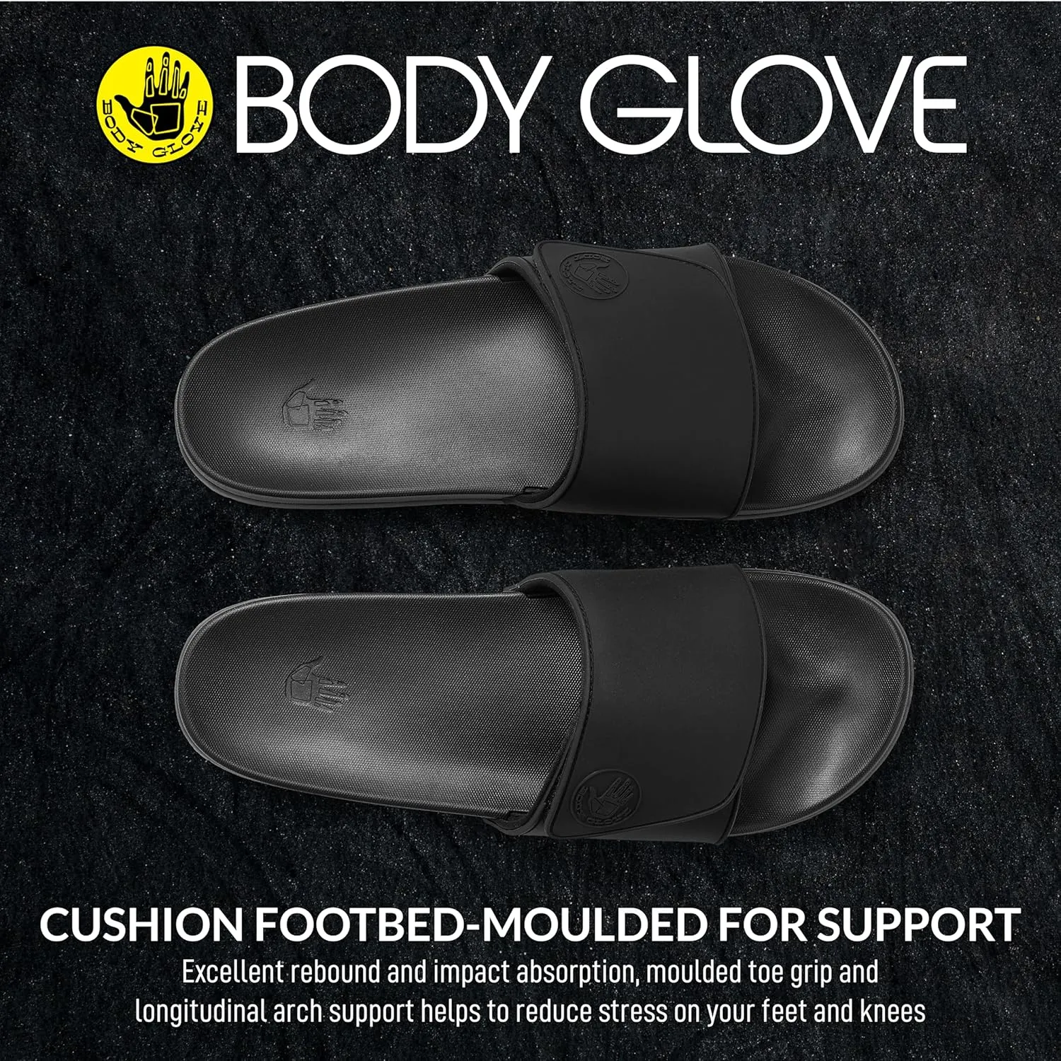Body Glove Men’s Slides, Cushioned Slide-on Sandal Slippers with Padded Adjustable Strap