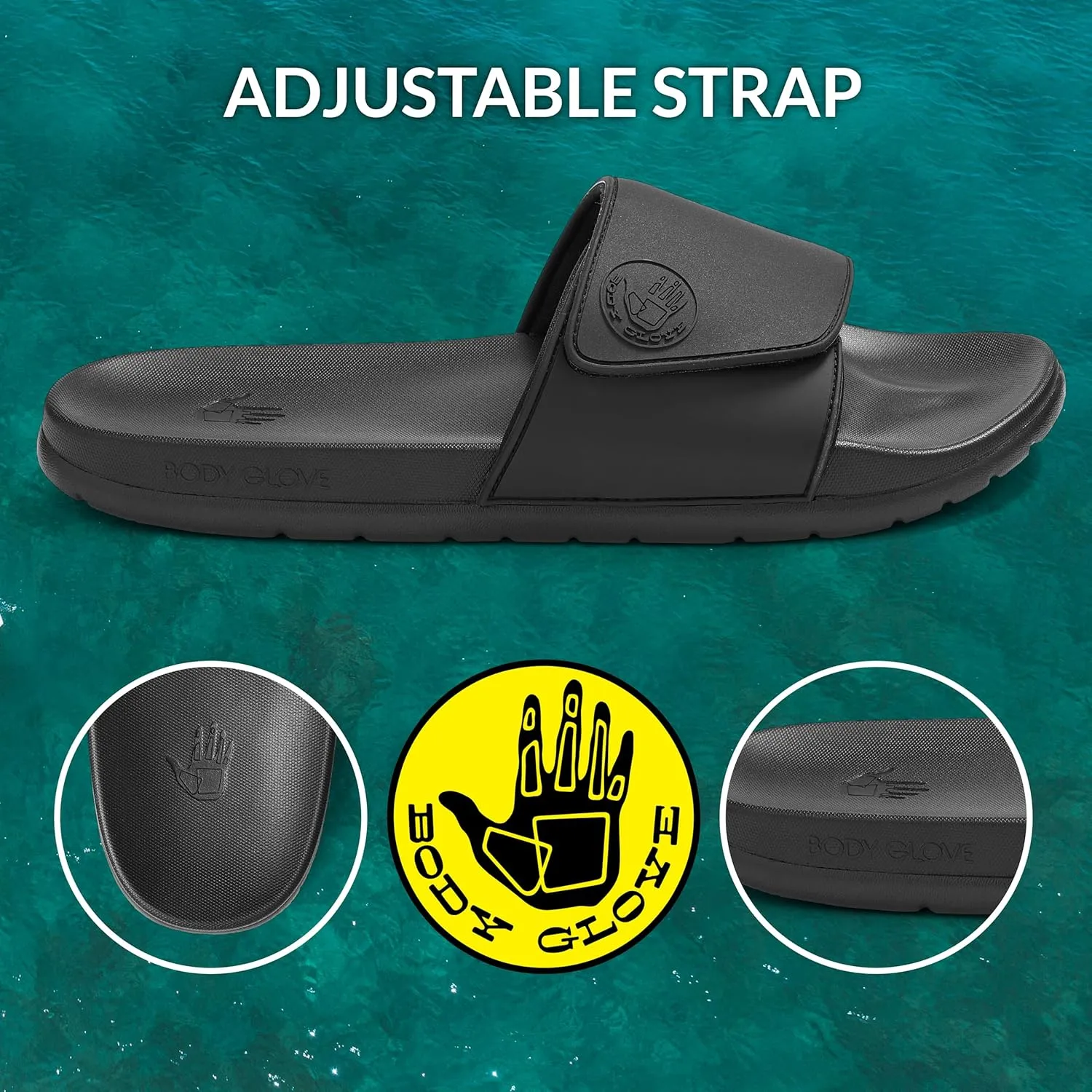Body Glove Men’s Slides, Cushioned Slide-on Sandal Slippers with Padded Adjustable Strap