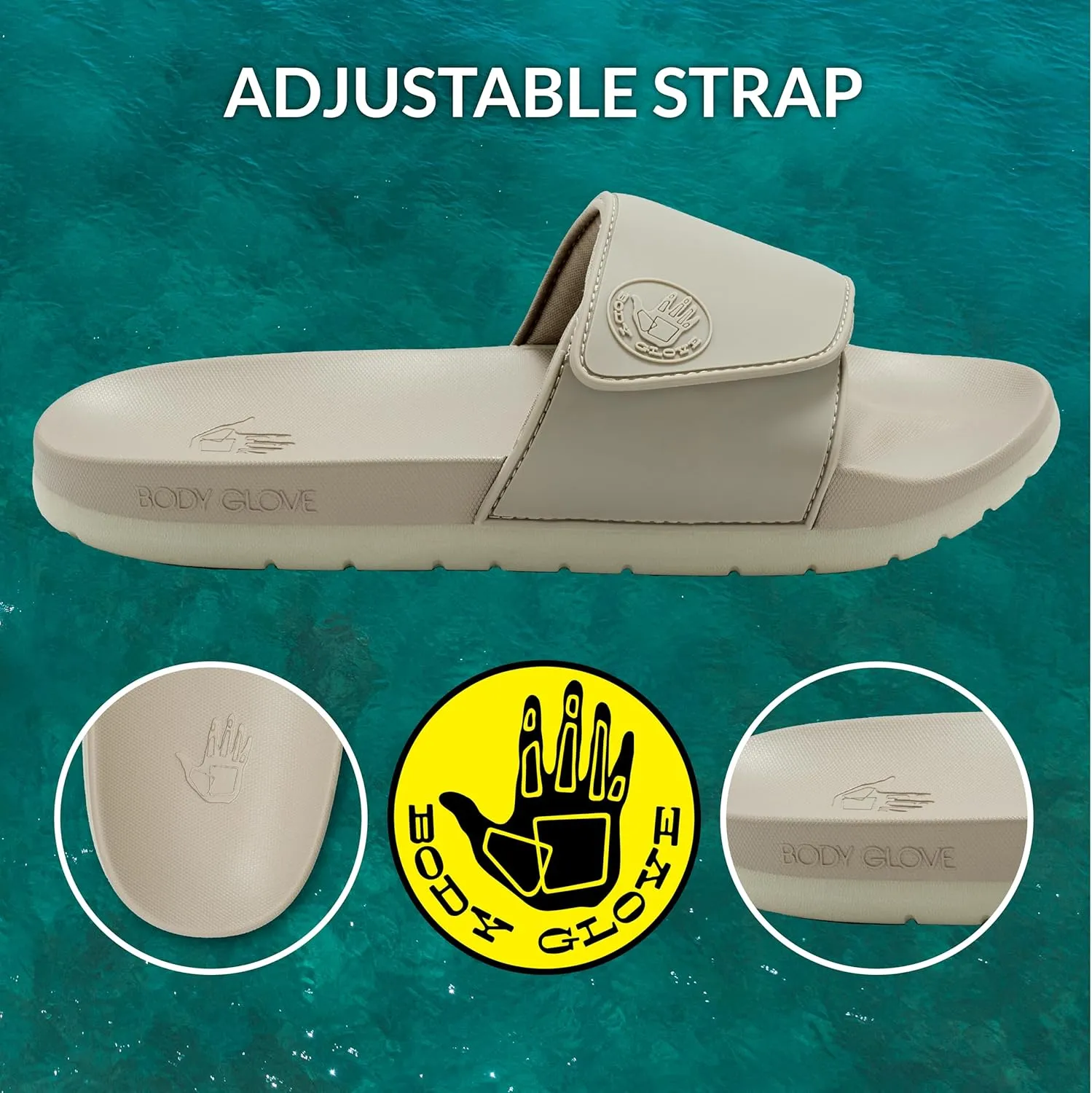 Body Glove Women’s Slides, Cushioned Slide-on Sandal Slippers with Padded Adjustable Strap
