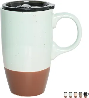 Bosmarlin Ceramic Travel Coffee Mug with Handle and Lid, 18 oz, Portable Coffee Cup for Car Cup Holder, Microwave and Dishwasher Safe (Mint Blue)