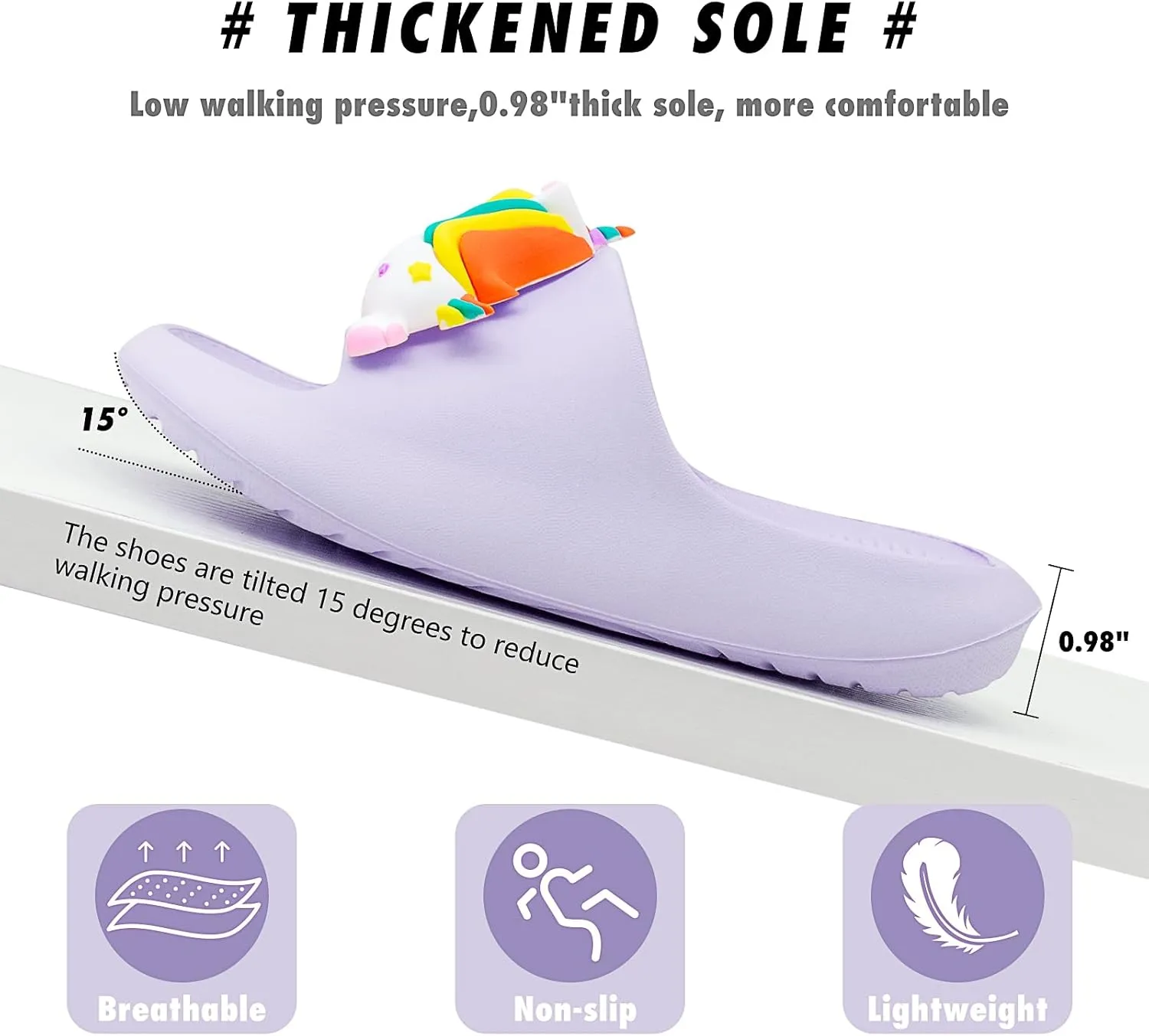 Boys Girls Cloud Unicorn Slide Sandals Non-slip Comfy Cushioned Thick Sole Shower Pool Slippers Summer Beach Water Shoes Indoor & Outdoor
