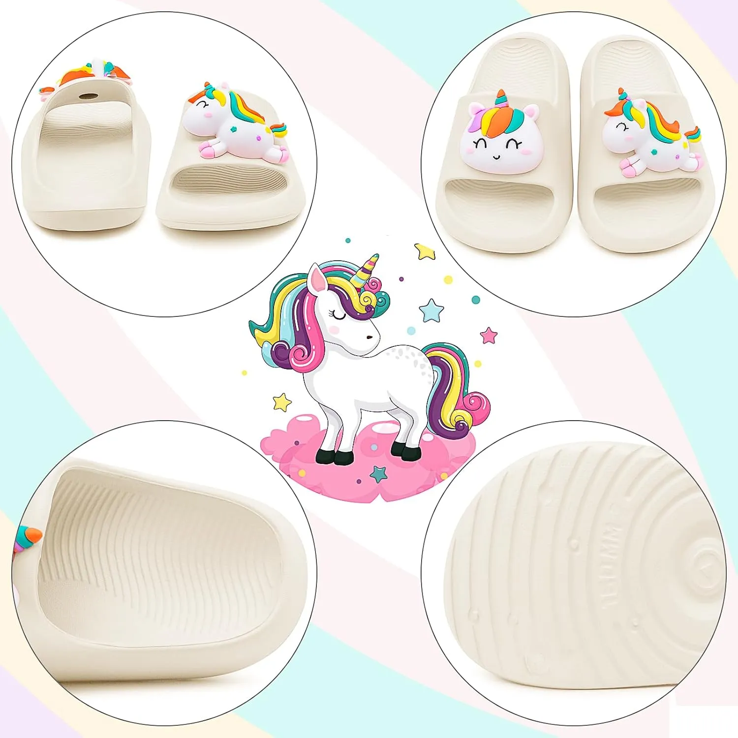 Boys Girls Cloud Unicorn Slide Sandals Non-slip Comfy Cushioned Thick Sole Shower Pool Slippers Summer Beach Water Shoes Indoor & Outdoor