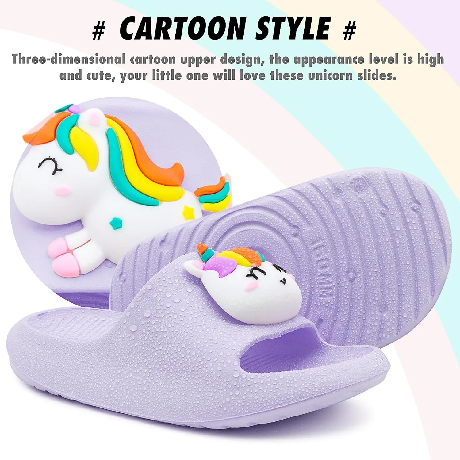 Boys Girls Cloud Unicorn Slide Sandals Non-slip Comfy Cushioned Thick Sole Shower Pool Slippers Summer Beach Water Shoes Indoor & Outdoor