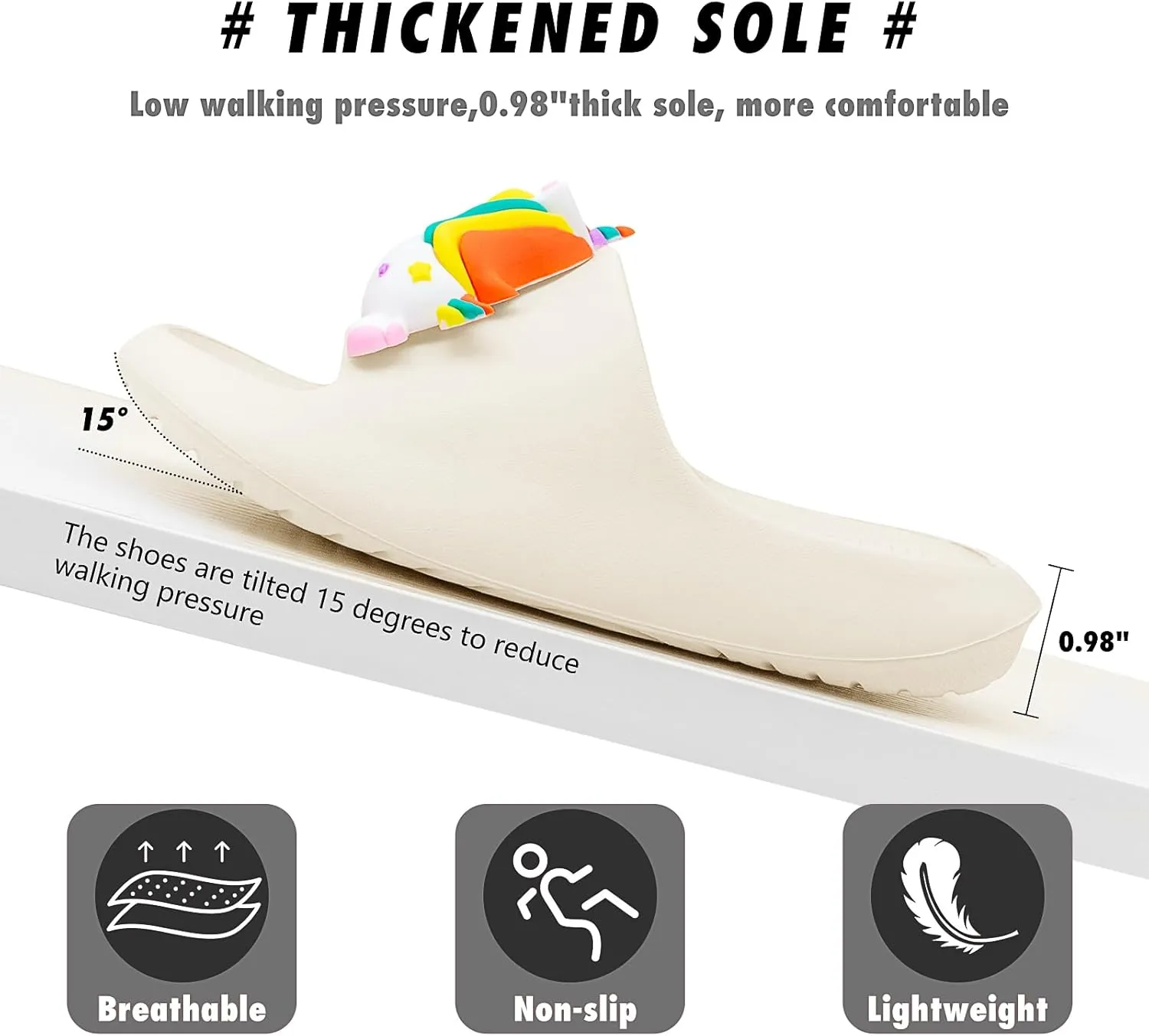Boys Girls Cloud Unicorn Slide Sandals Non-slip Comfy Cushioned Thick Sole Shower Pool Slippers Summer Beach Water Shoes Indoor & Outdoor
