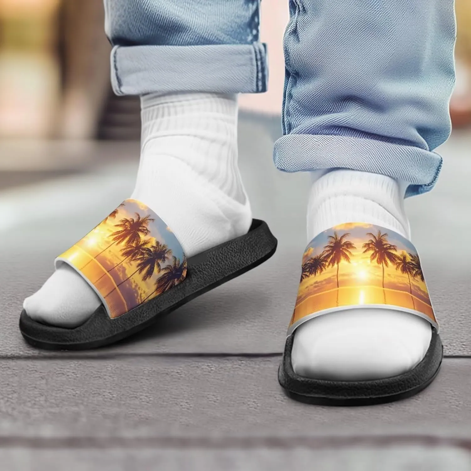 Boys Slide Sandals Trendy Print Shower Shoes for Kids Lightweight Summer Slippers