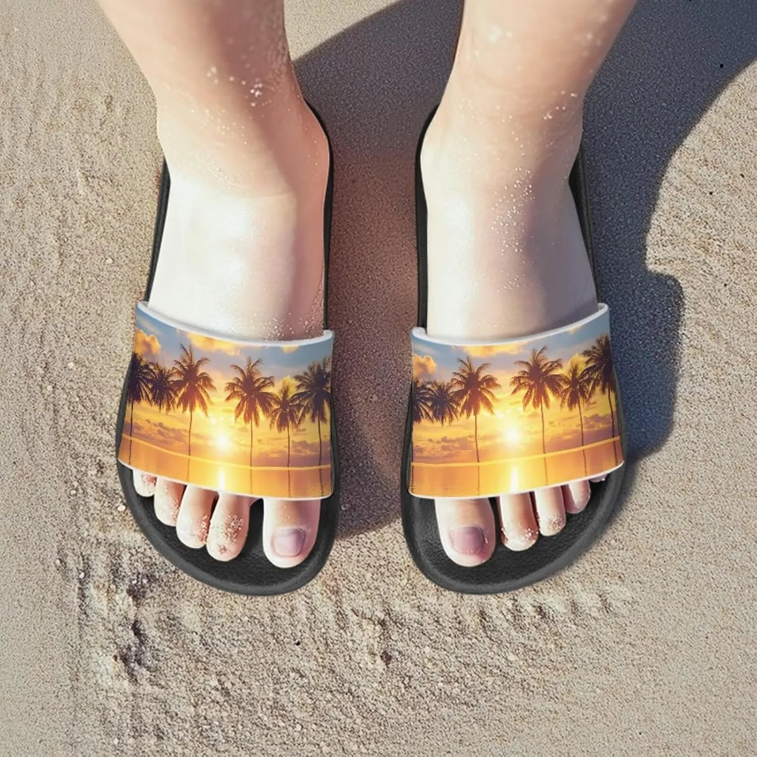 Boys Slide Sandals Trendy Print Shower Shoes for Kids Lightweight Summer Slippers