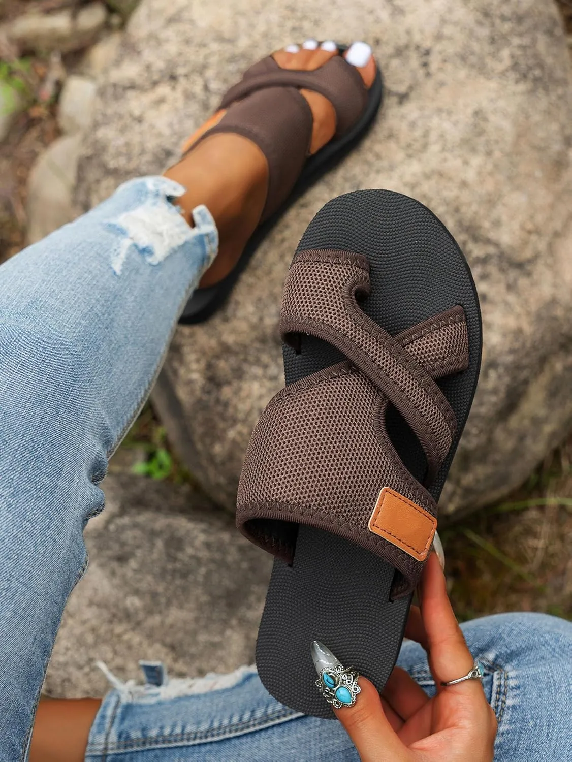 Breathable Mesh Slide Sandals for Women Women's Hollow Mesh Slide Sandals, 2024 Mesh Sandals for Women, Hollow Mesh Slide Sandals for Women,Gre,US7.5/EU39