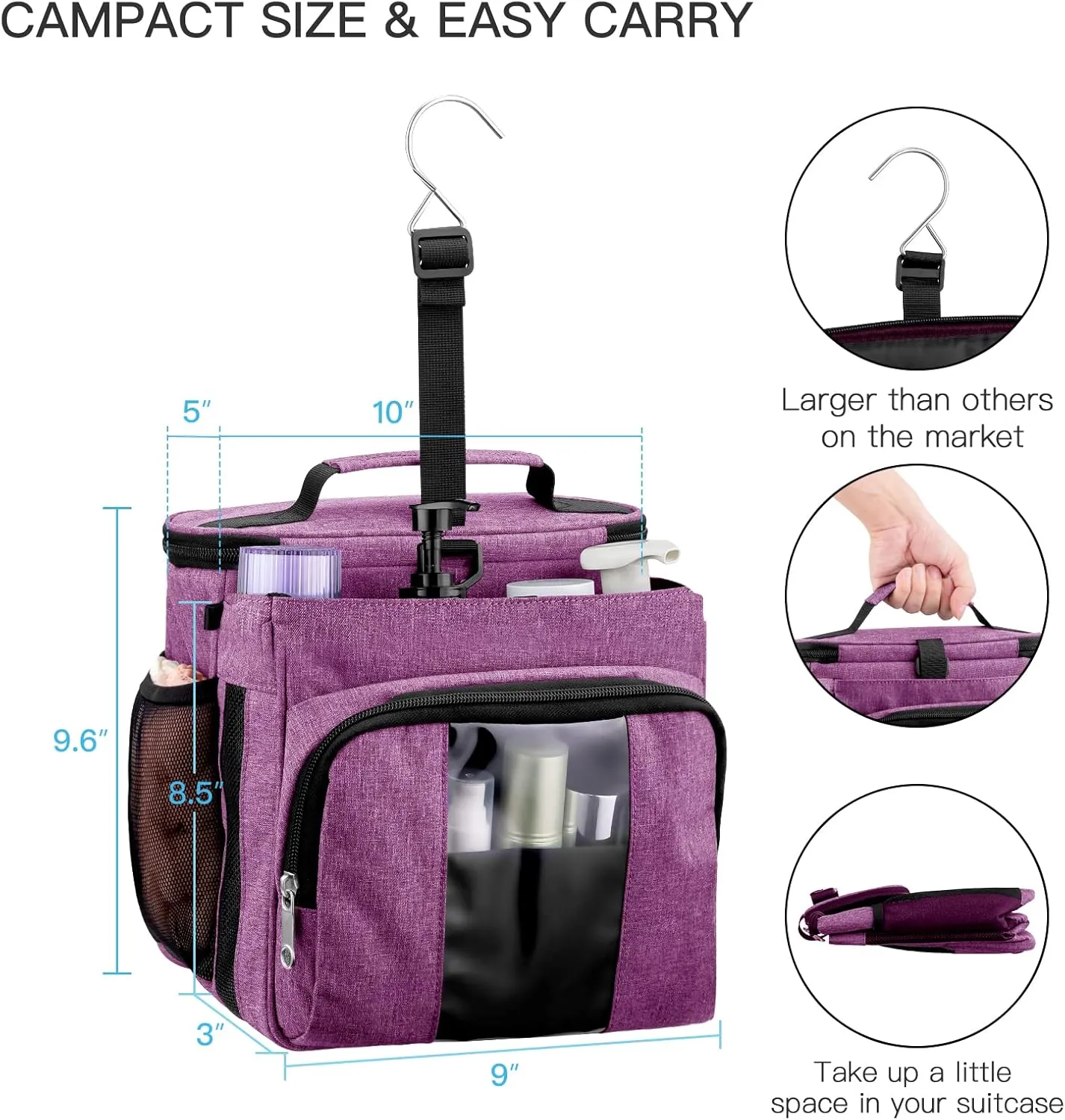 Bukere Portable Shower Caddy, Shower Caddy Tote Bag for College Dorm Travel, Hanging Toiletry Bath Bag for Student, Gym, Camp