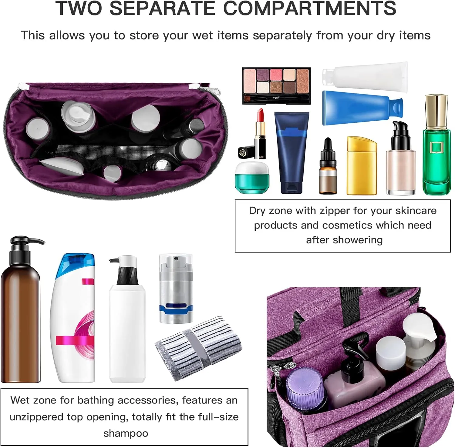 Bukere Portable Shower Caddy, Shower Caddy Tote Bag for College Dorm Travel, Hanging Toiletry Bath Bag for Student, Gym, Camp