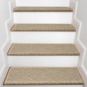 Bullnose Carpet Stair Treads, 15 Pack Non-Slip Indoor Stair Mats for Wooden Steps, Staircase Step Treads Stair Protectors Soft Rugs for Elders, Kids and Pets (30x9.5x1.2 Inches, Khaki)