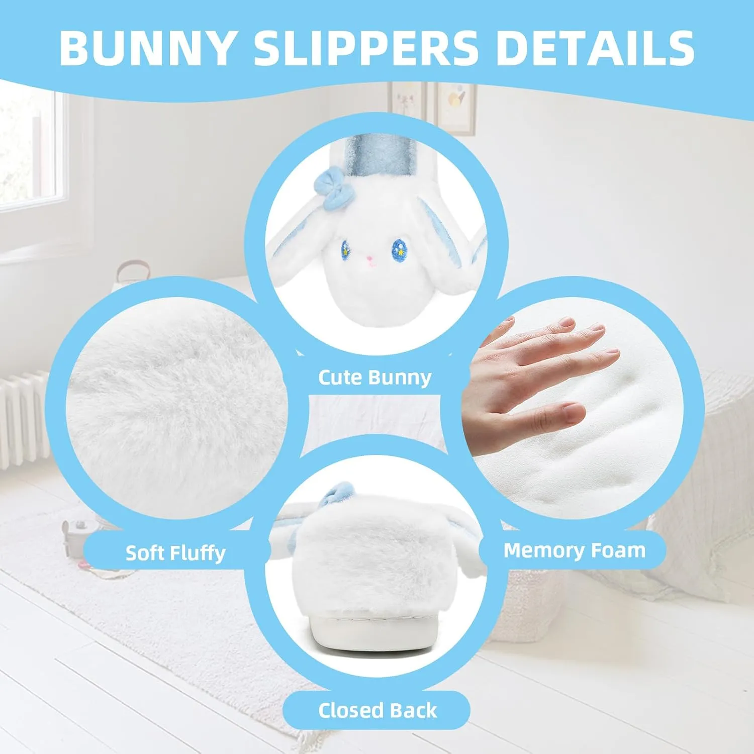 Bunny Cute Toddler Slippers for Girls Women, Fluffy Warm House Slippers for Kids Indoor Outdoor, Non Slip Comfy Memory Foam Closed Back Home Shoes