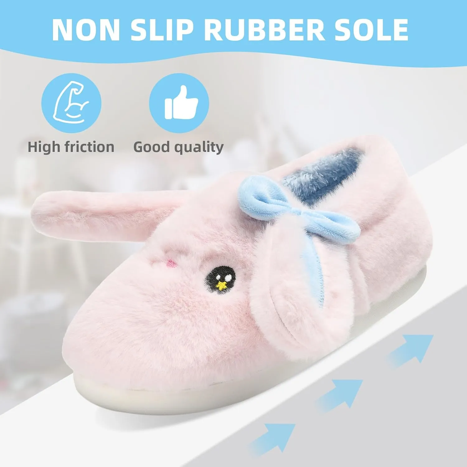 Bunny Cute Toddler Slippers for Girls Women, Fluffy Warm House Slippers for Kids Indoor Outdoor, Non Slip Comfy Memory Foam Closed Back Home Shoes