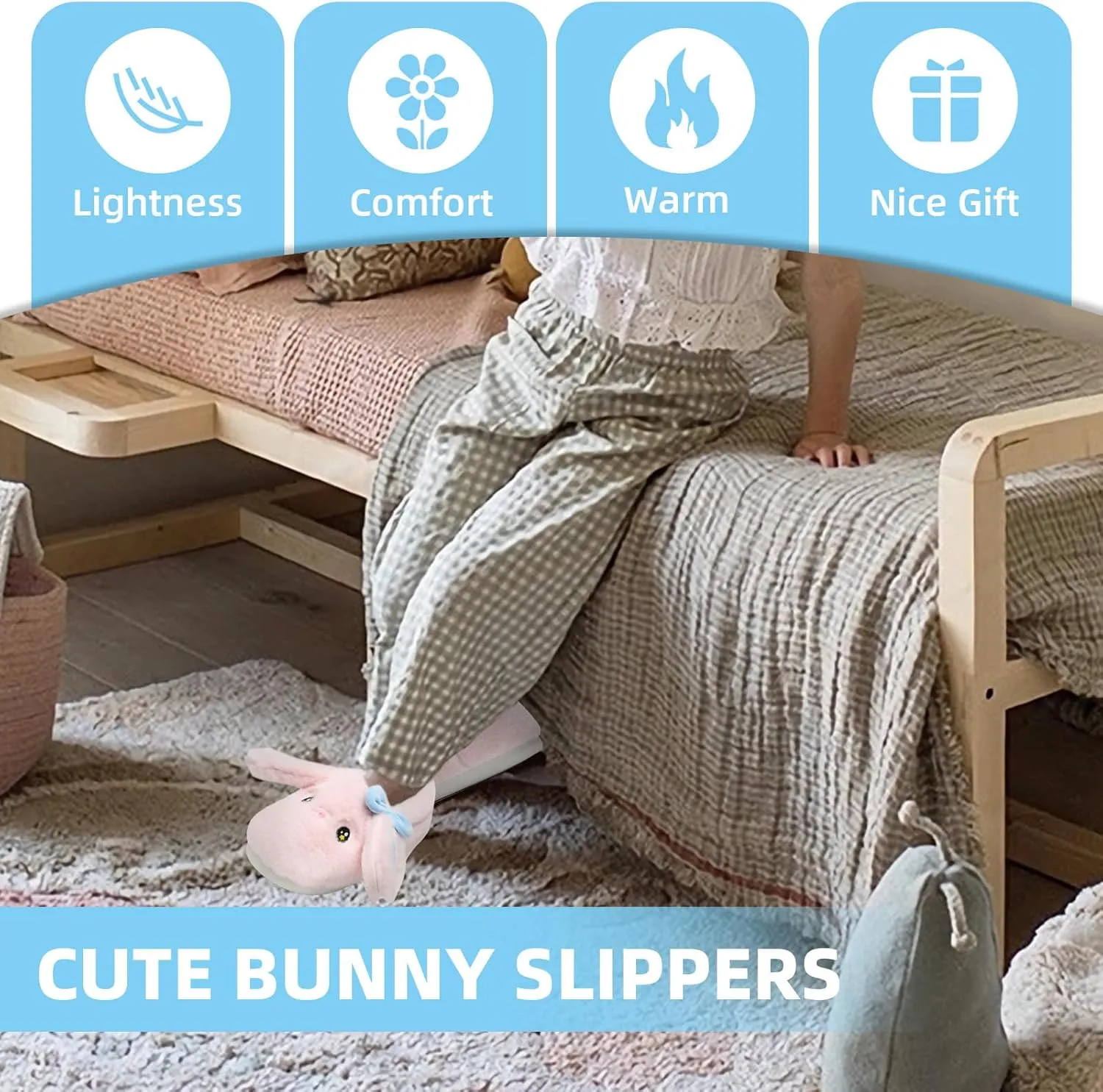 Bunny Cute Toddler Slippers for Girls Women, Fluffy Warm House Slippers for Kids Indoor Outdoor, Non Slip Comfy Memory Foam Closed Back Home Shoes