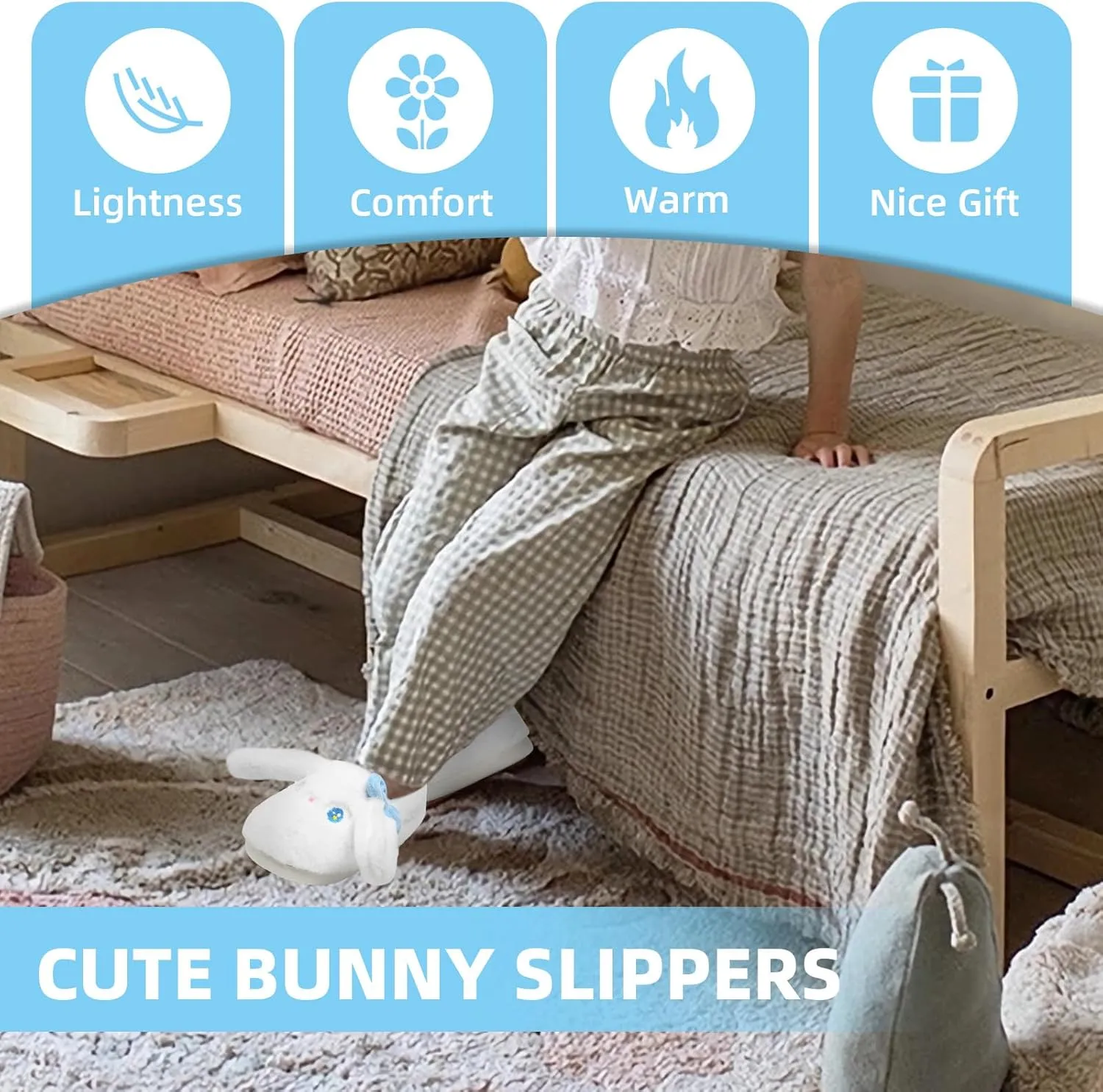 Bunny Cute Toddler Slippers for Girls Women, Fluffy Warm House Slippers for Kids Indoor Outdoor, Non Slip Comfy Memory Foam Closed Back Home Shoes