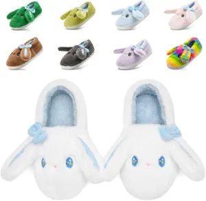Bunny Cute Toddler Slippers for Girls Women, Fluffy Warm House Slippers for Kids Indoor Outdoor, Non Slip Comfy Memory Foam Closed Back Home Shoes