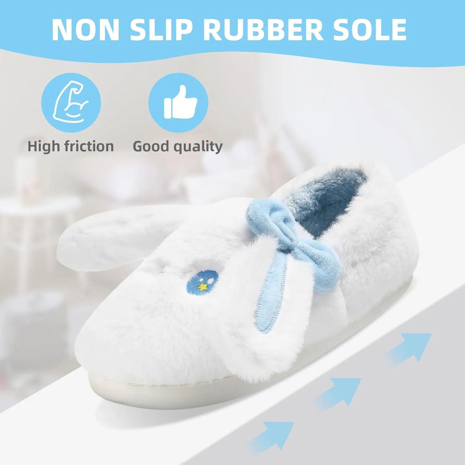 Bunny Cute Toddler Slippers for Girls Women, Fluffy Warm House Slippers for Kids Indoor Outdoor, Non Slip Comfy Memory Foam Closed Back Home Shoes
