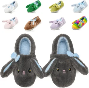 Bunny Cute Toddler Slippers for Girls Women, Fluffy Warm House Slippers for Kids Indoor Outdoor, Non Slip Comfy Memory Foam Closed Back Home Shoes