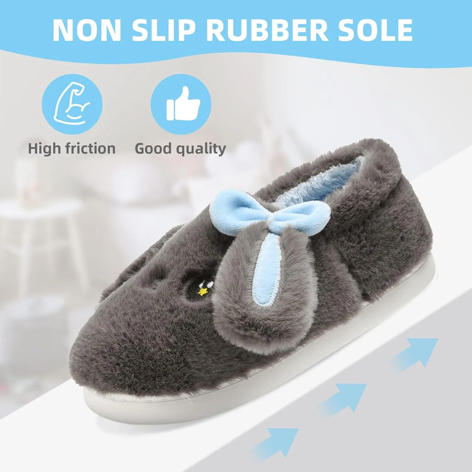 Bunny Cute Toddler Slippers for Girls Women, Fluffy Warm House Slippers for Kids Indoor Outdoor, Non Slip Comfy Memory Foam Closed Back Home Shoes