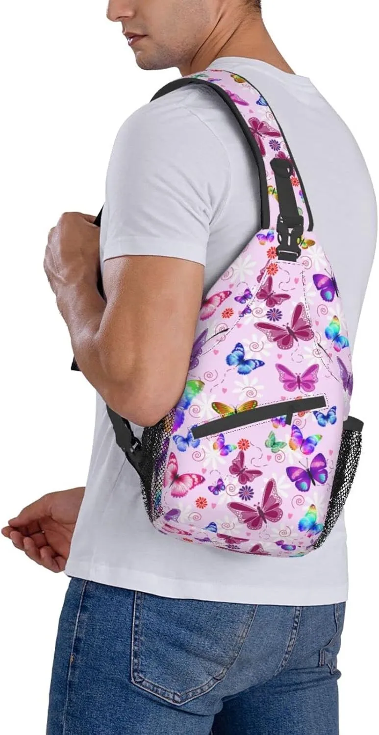 Butterflies Sling Bag Travel Crossbody Bag Chest Daypack Hiking Shoulder Bag For Men Women