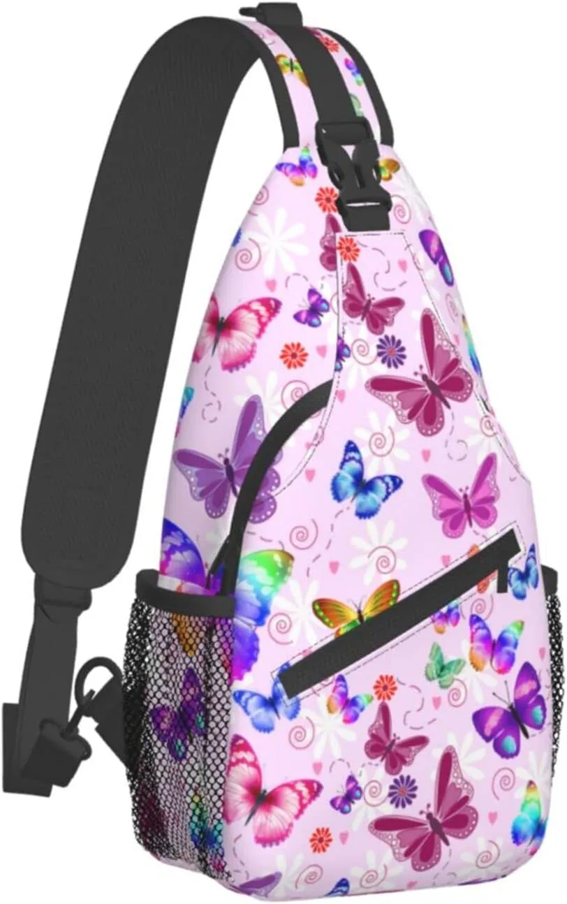 Butterflies Sling Bag Travel Crossbody Bag Chest Daypack Hiking Shoulder Bag For Men Women