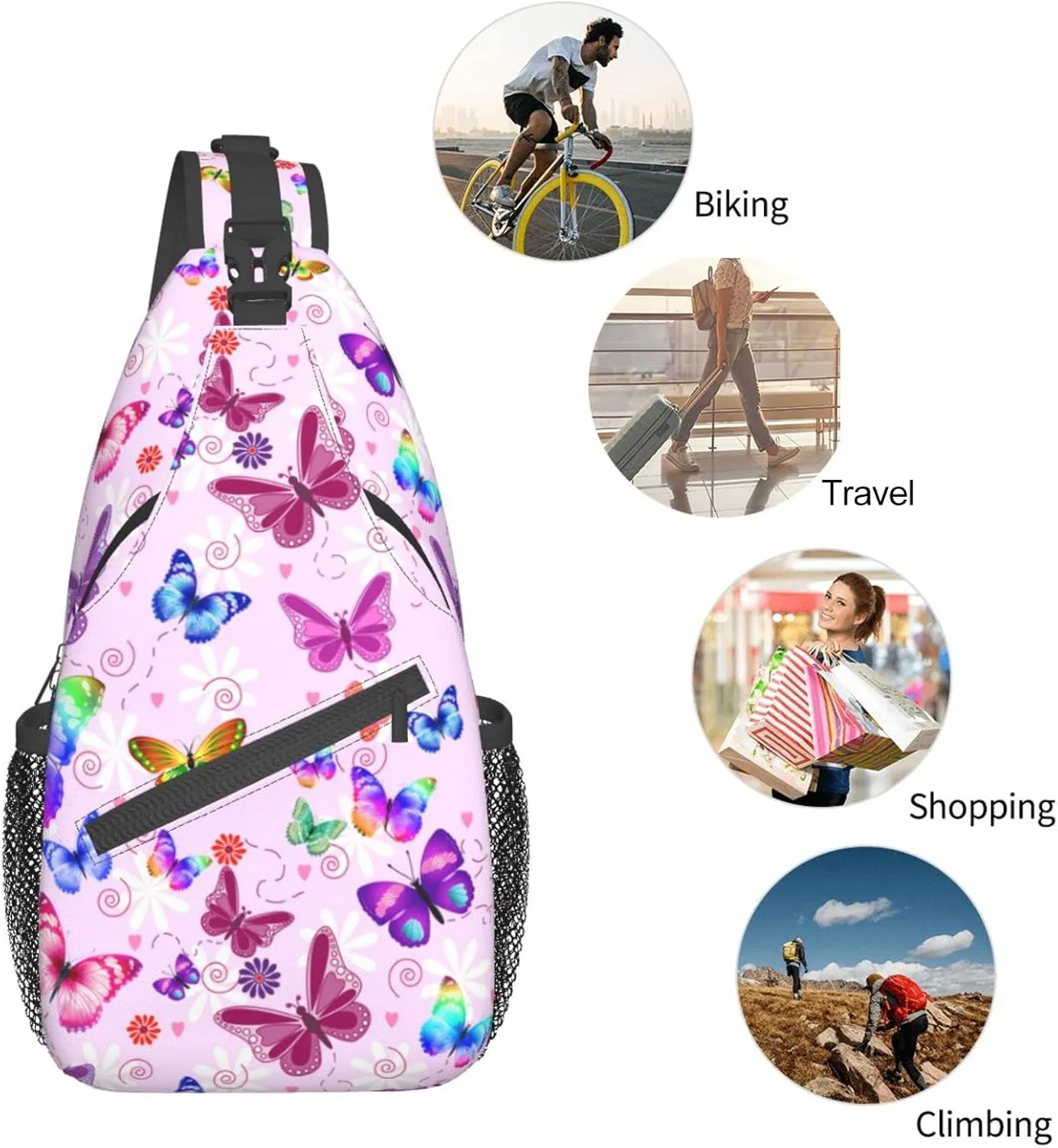 Butterflies Sling Bag Travel Crossbody Bag Chest Daypack Hiking Shoulder Bag For Men Women