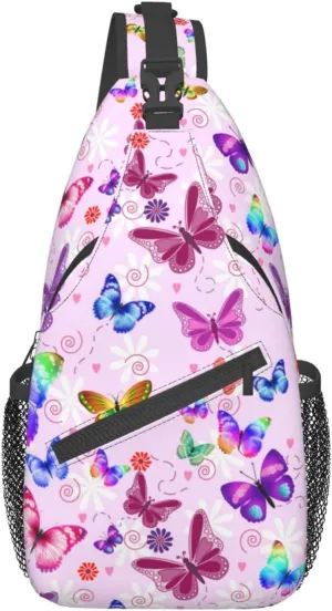 Butterflies Sling Bag Travel Crossbody Bag Chest Daypack Hiking Shoulder Bag For Men Women
