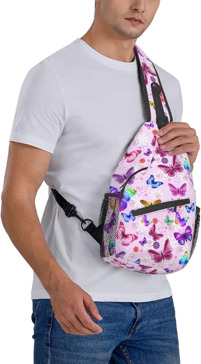 Butterflies Sling Bag Travel Crossbody Bag Chest Daypack Hiking Shoulder Bag For Men Women