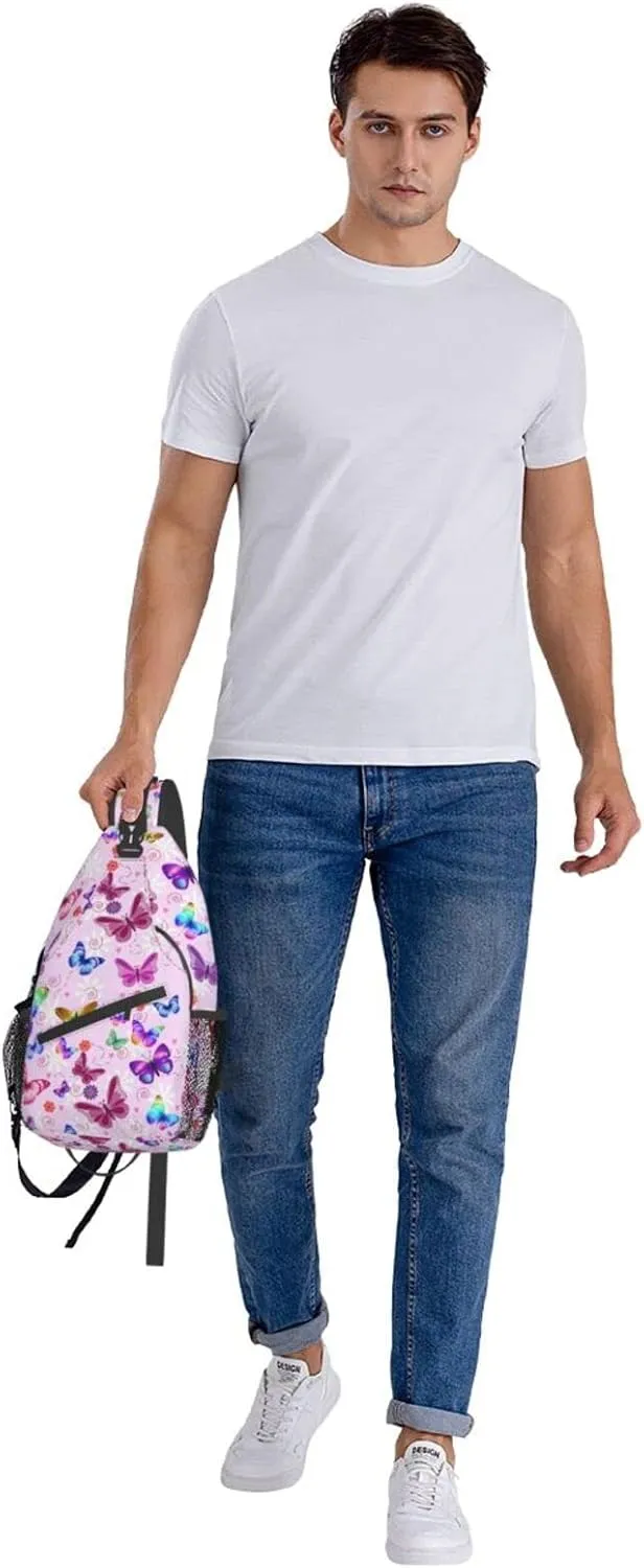 Butterflies Sling Bag Travel Crossbody Bag Chest Daypack Hiking Shoulder Bag For Men Women