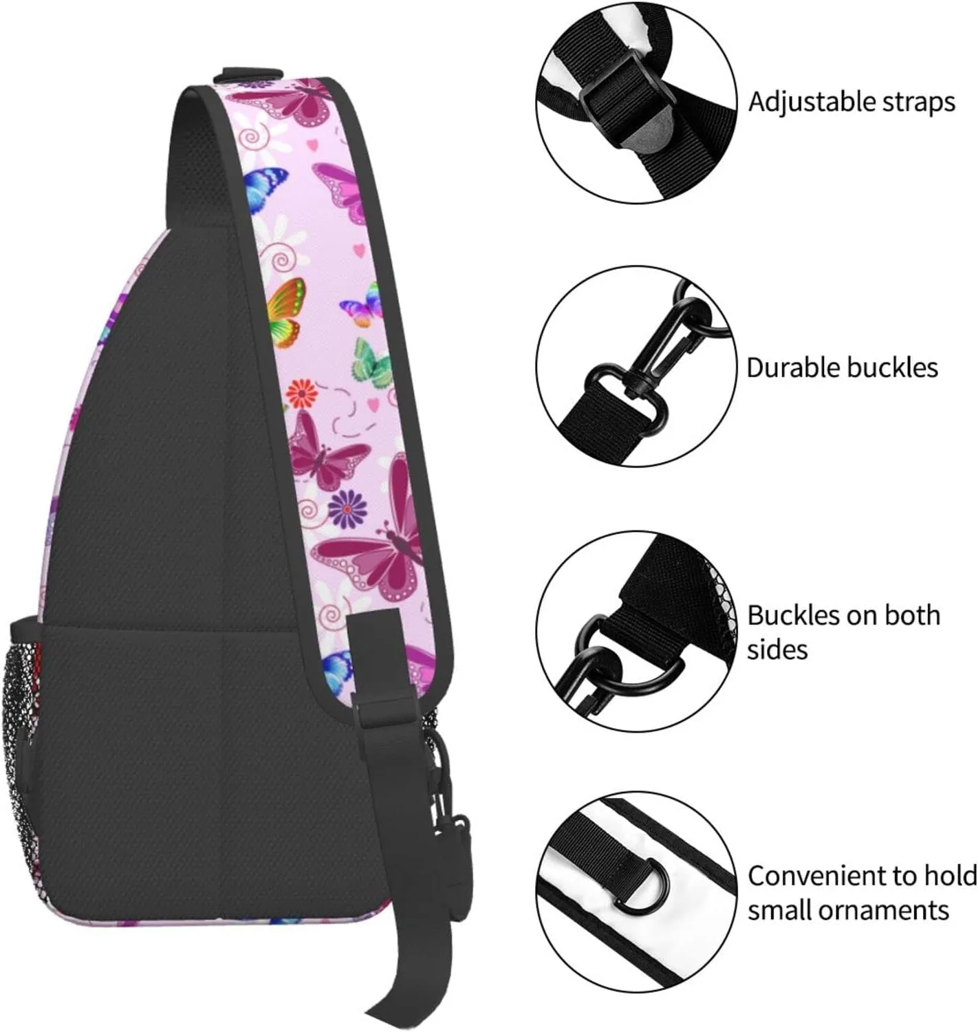 Butterflies Sling Bag Travel Crossbody Bag Chest Daypack Hiking Shoulder Bag For Men Women