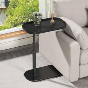 C Shaped End Table Adjustable Height,360° Swivel Tv Tray,Living Room Side Table for Couch, Small Space Bed Side Table,Couch Tables That Slide Under for Sofa Bed Chair,Black