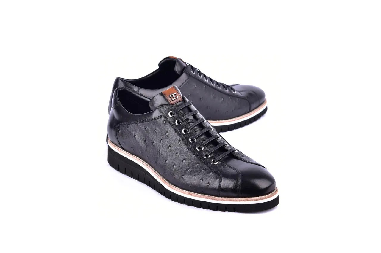 C211- 4005Ost  Genuine Ostrich Sneaker- Black