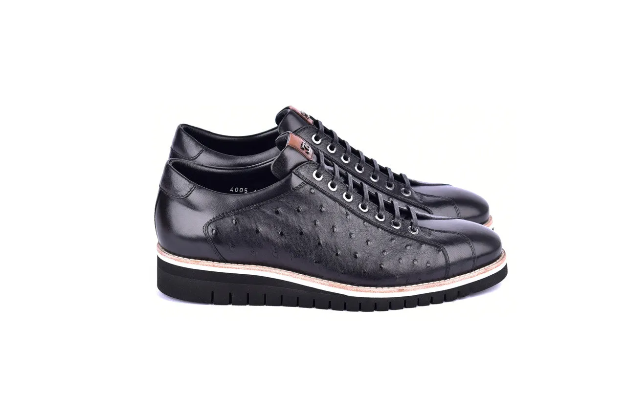 C211- 4005Ost  Genuine Ostrich Sneaker- Black