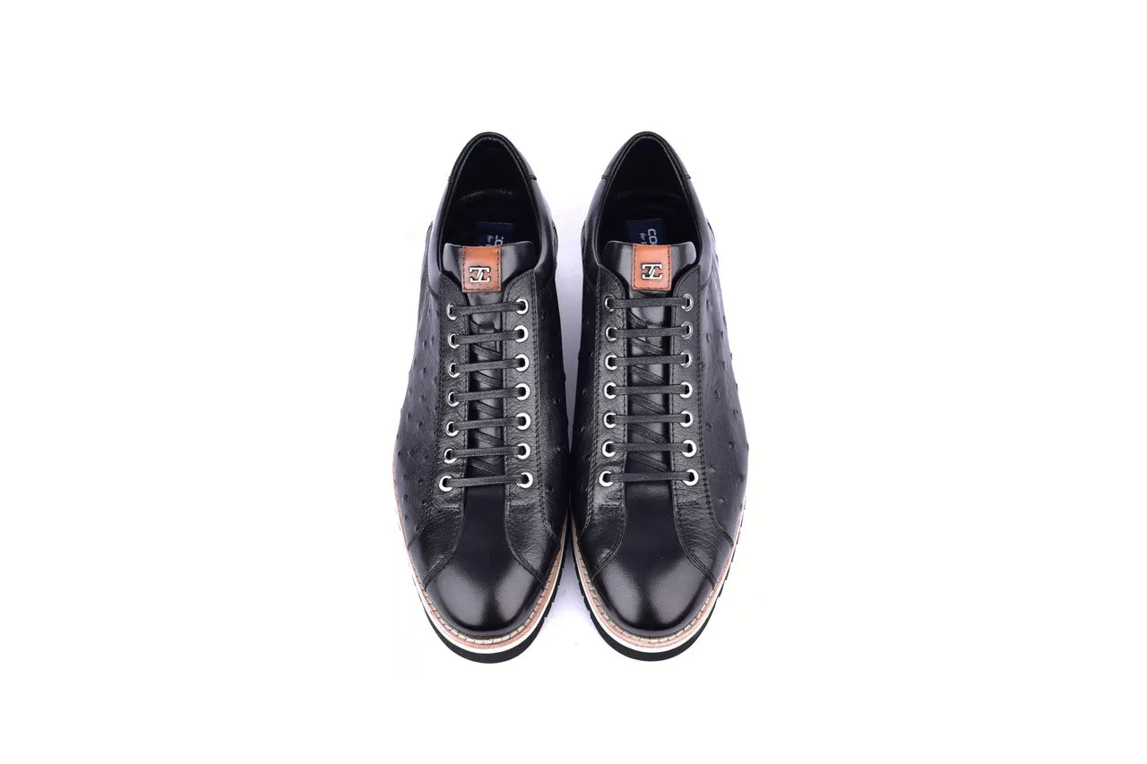 C211- 4005Ost  Genuine Ostrich Sneaker- Black